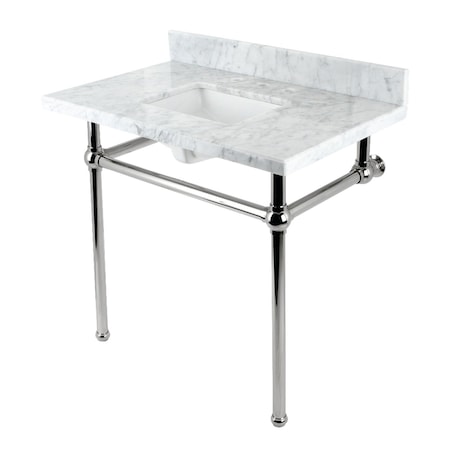 Kingston Brass 36 Console Sink with Brass Legs 8Inch, 3 Hole, Marble WhitePolished Nickel KVBH3622M8SQ6